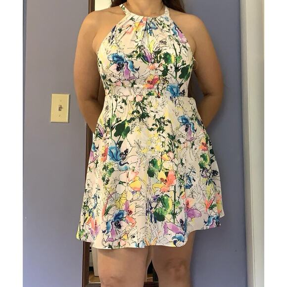 Express Watercolor Floral Fit Flare Dress aquarela floral Size 8 A line sundress - Picture 1 of 8